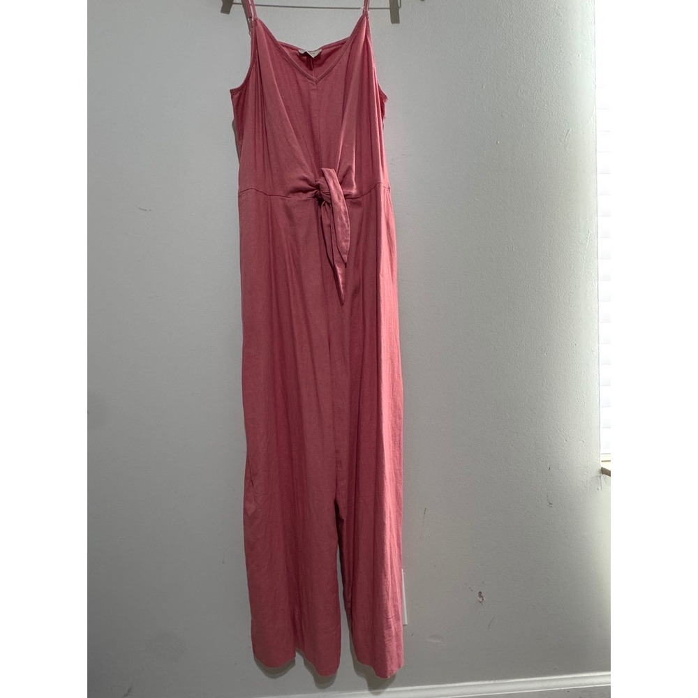 LOFT Outlet Womens Large Petite Pink Linen Blend Tie Front Wide Leg Jumpsuit NWT